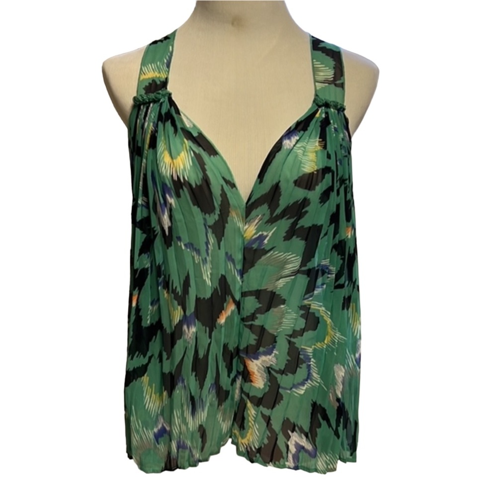 Pleated Tank Top in Green & Black